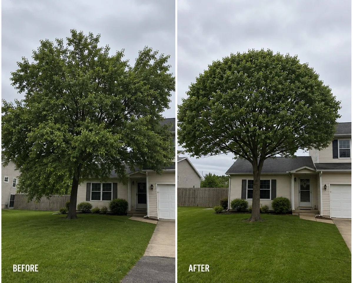Overgrown front yard tree before professional pruning by Glass Cities Tree Service in Toledo OH